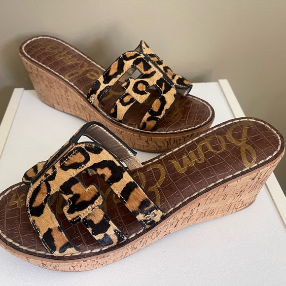 Sam Edelman Women’s Leopard Print Wedge Slide Sandals SZ 8 - Picture 2 of 14